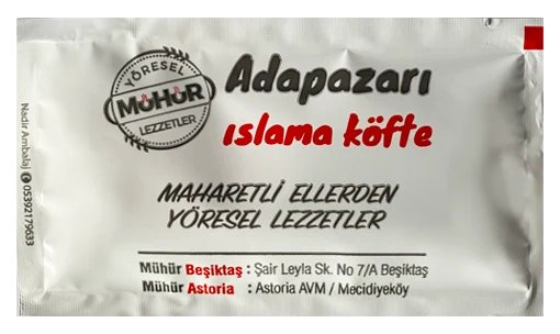 Adapazarı Islama Köfte — baskılı ıslak mendil baskı örneği