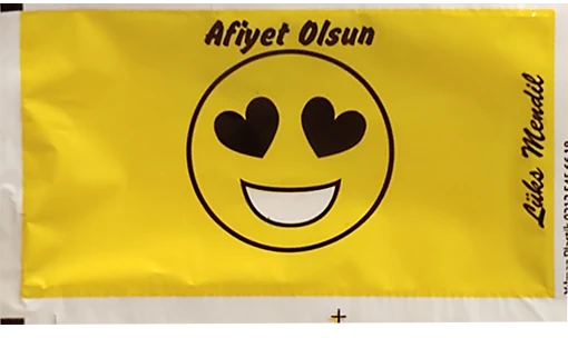 Afiyet Olsun / kalpli gülümseme — baskılı ıslak mendil baskı örneği
