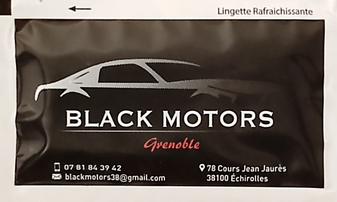 Black Motors — baskılı ıslak mendil baskı örneği