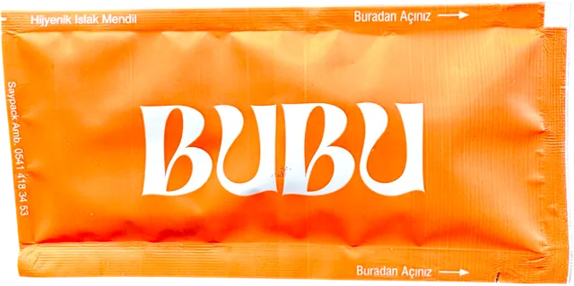 BUBU logolu 6 × 12 cm baskılı ıslak mendil ambalajı