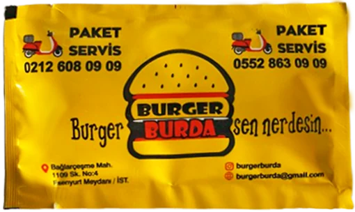 Burger Burada — baskılı ıslak mendil baskı örneği