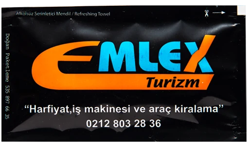 Emlex Turizm — baskılı ıslak mendil baskı örneği