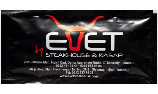 Evet Steakhouse — baskılı ıslak mendil baskı örneği