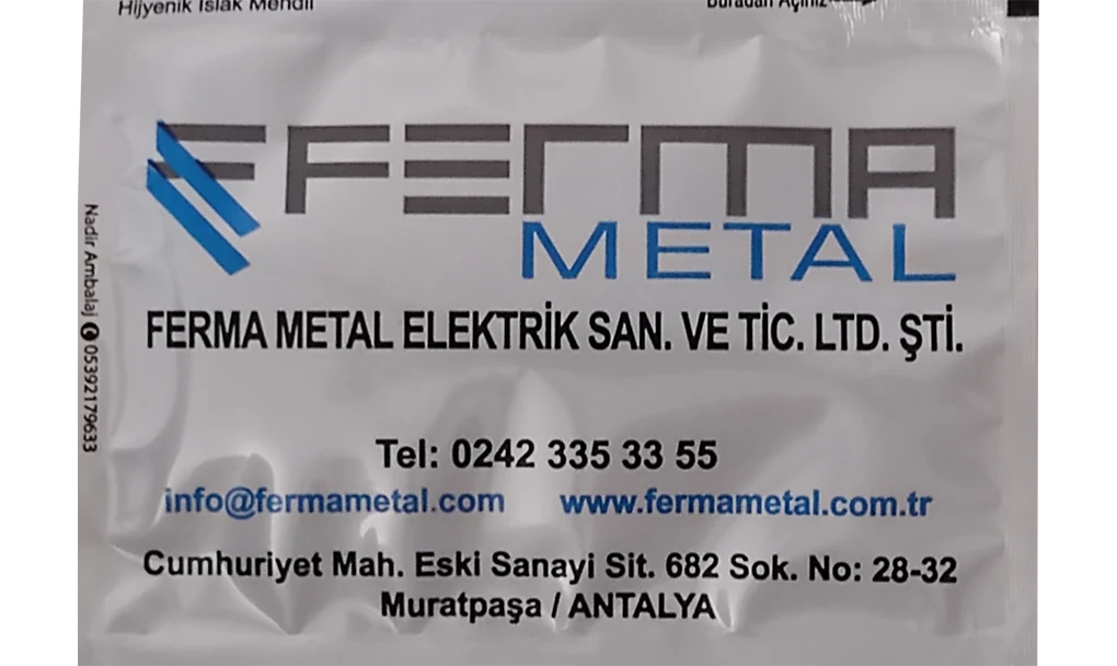 Ferma Metal — baskılı ıslak mendil baskı örneği