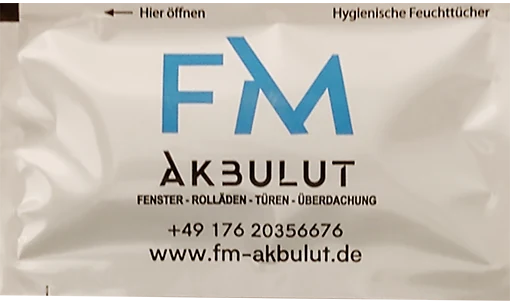 FM Akbulut — baskılı ıslak mendil baskı örneği