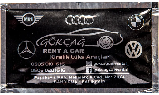 Gökçağ Rent a Car — baskılı ıslak mendil baskı örneği