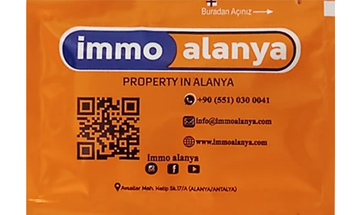 Immo Alanya / arka yüz — baskılı ıslak mendil baskı örneği