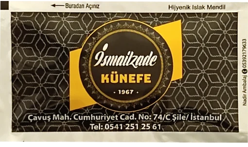 İsmailzade Künefe — baskılı ıslak mendil baskı örneği