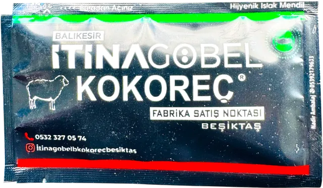 İtinagöbel Kokoreç logolu 7 × 12 cm baskılı ıslak mendil ambalajı — ikinci görünüm
