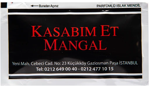 Kasabım Et Mangal — baskılı ıslak mendil baskı örneği