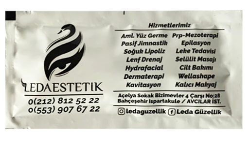 Leda Estetik — baskılı ıslak mendil baskı örneği