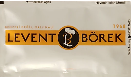 Levent Börek — baskılı ıslak mendil baskı örneği