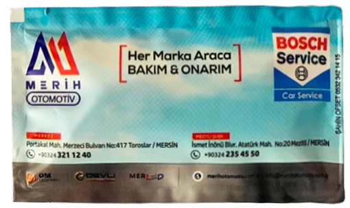 Merih Otomotiv — baskılı ıslak mendil baskı örneği