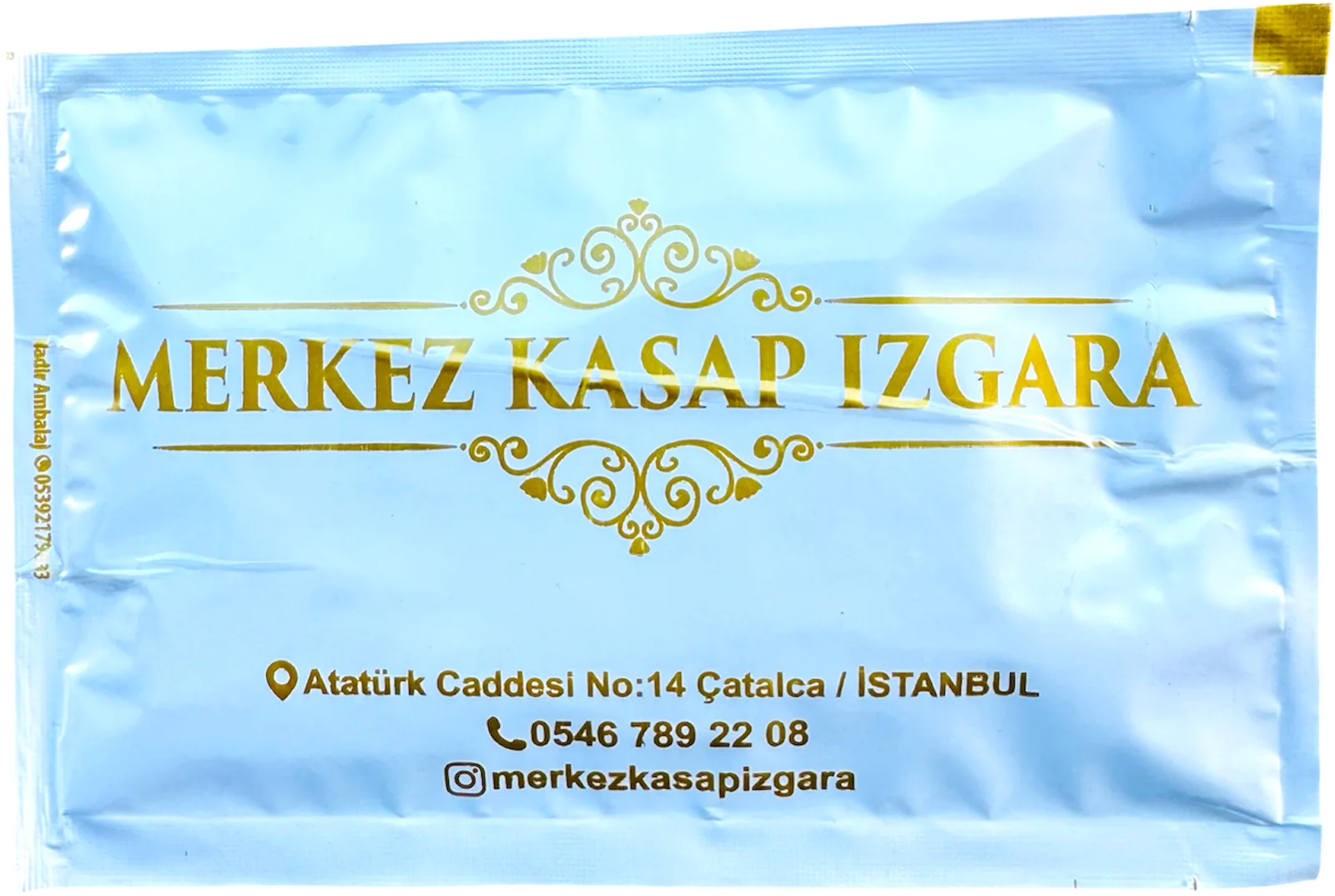 Merkez Kasap Izgara logolu 9 × 14 cm baskılı ıslak mendil ambalajı