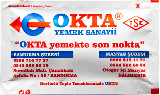 Okta Yemek Sanayi — baskılı ıslak mendil baskı örneği