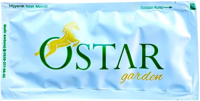Ostar Garden logolu 7 × 14 cm baskılı ıslak mendil ambalajı