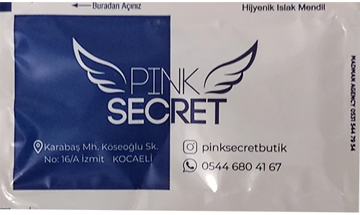 Pink Secret — baskılı ıslak mendil baskı örneği