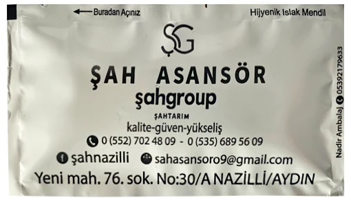 Şah Asansör — baskılı ıslak mendil baskı örneği