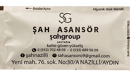 Şah Asansör — baskılı ıslak mendil baskı örneği