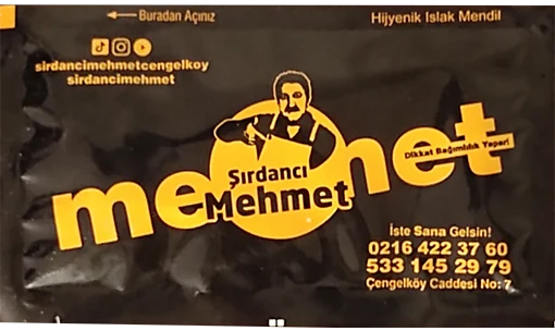 Şırdancı Mehmet — baskılı ıslak mendil baskı örneği