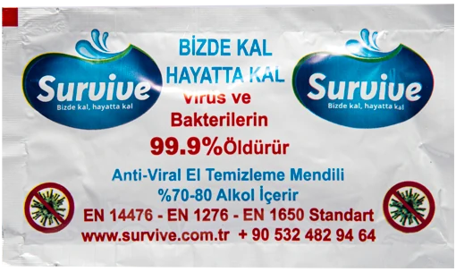 Survive — baskılı ıslak mendil baskı örneği