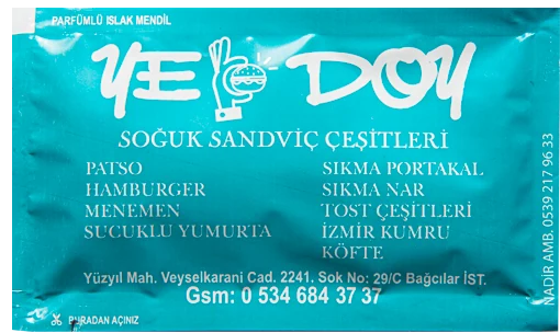 Ye Doy — baskılı ıslak mendil baskı örneği